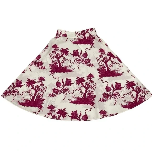 Tara Jarmon NWT Size 36 EU/US 4 Jeanette Ecru Magenta Floral Print A-Line Skirt - Picture 6 of 16
